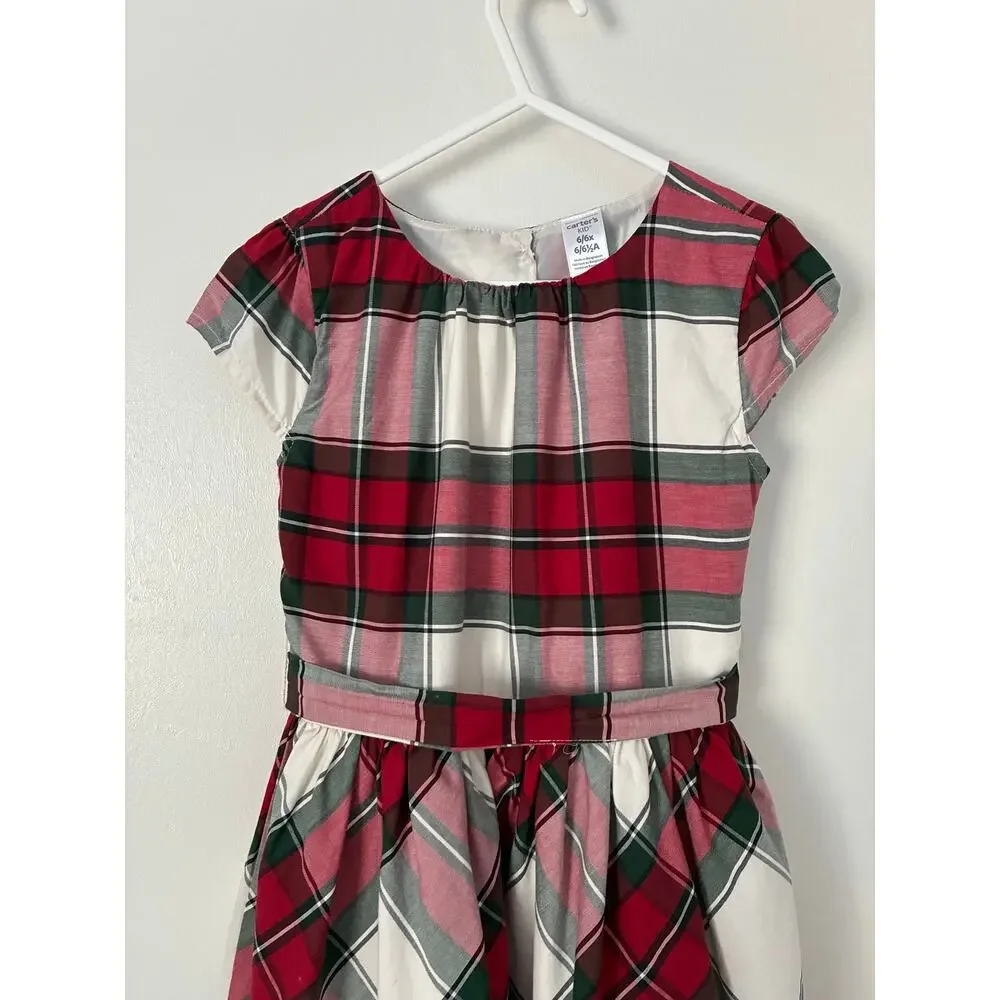 Carter's Red Plaid Christmas Holiday Special Occasion Dress Size 6X
